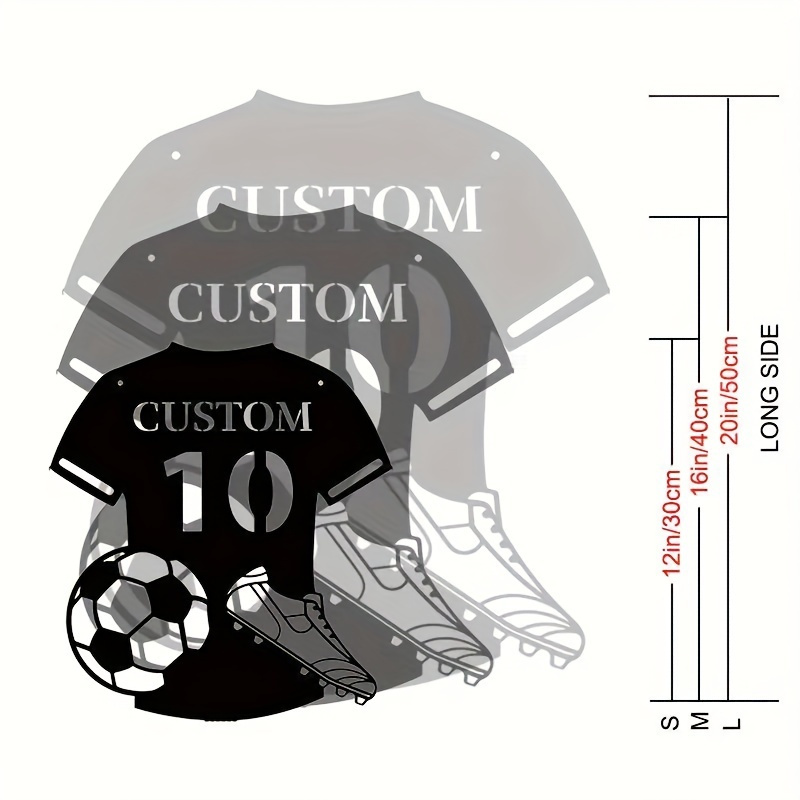 TEMU Customizable Soccer Jersey Wall Art - Personalized Name & Design, Black & White Matte Iron Deco With Soccer Ball & Cleats, Reusable Detachable