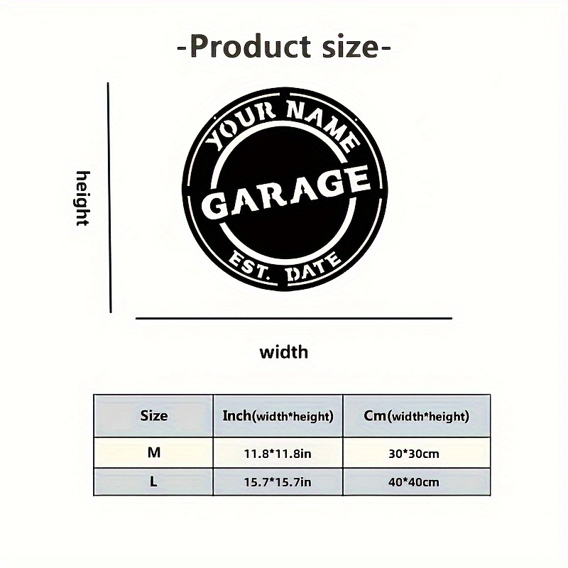 TEMU 1pc Personalized Garage Hanging Iron Sign - Custom Name And Date, Vintage Art Decor Wall Decoration, Durable Powder Coated Iron, Removable And