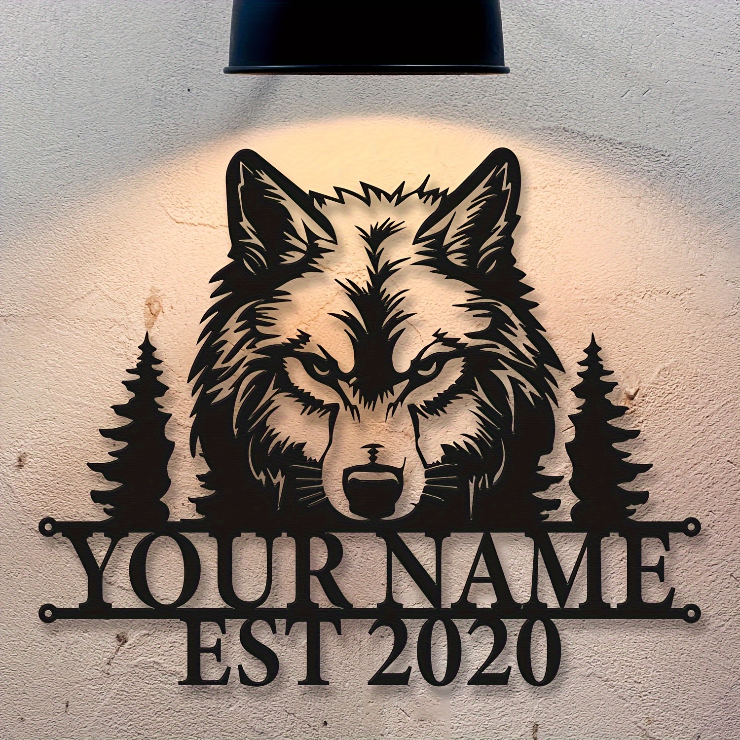 TEMU Personalized Wolf King Iron Wall Decor - , Black , Reusable, Detachable, Animal Theme, For Living Room, Home Interior, Thanksgiving, Christmas,