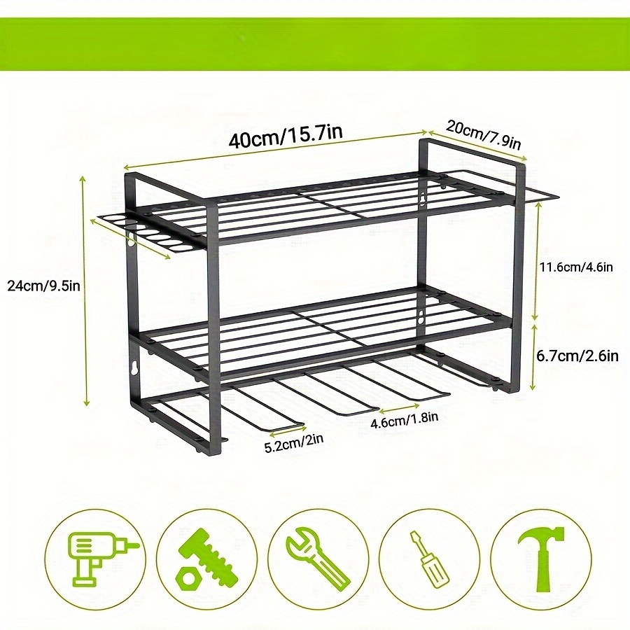 E-shop Langlebiger Elektrowerkzeug-Organizer aus Metall zur Wandmontage, pulverbeschichtetes Eisen, mehrschichtige Regale, überragende Tragfähigkeit,