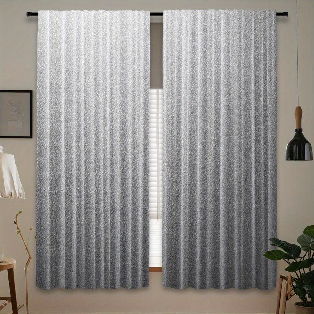 TEMU 2pcs Elegant Pure Gray Textured Polyester Curtains - Rod Pocket Sheer Curtains, Machine Washable, , Suitable For Living Room, Bedroom, Office -