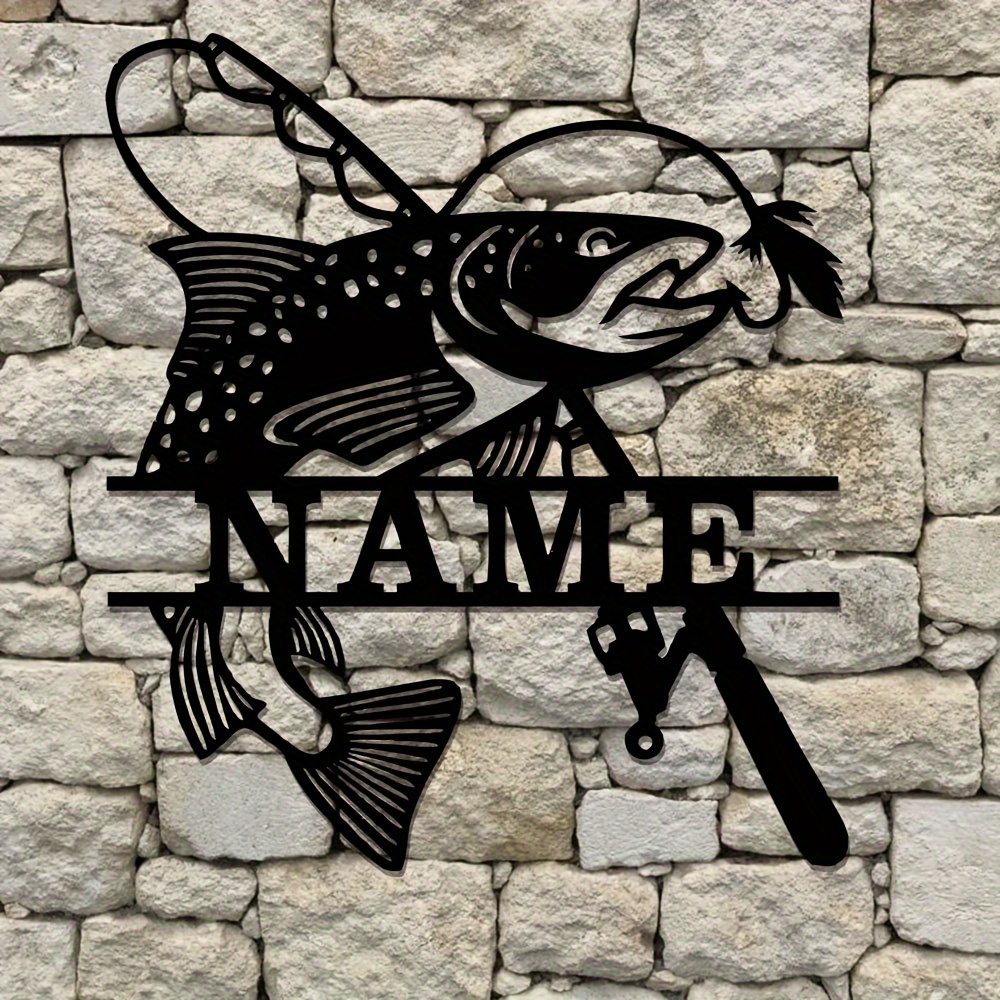 TEMU Personalized Iron Fishing Sign Plaque, Wall Hanging Decor, Rustic Charm, With Custom Name, For Home, Bedroom, Garden, Multipurpose, Ideal Gift
