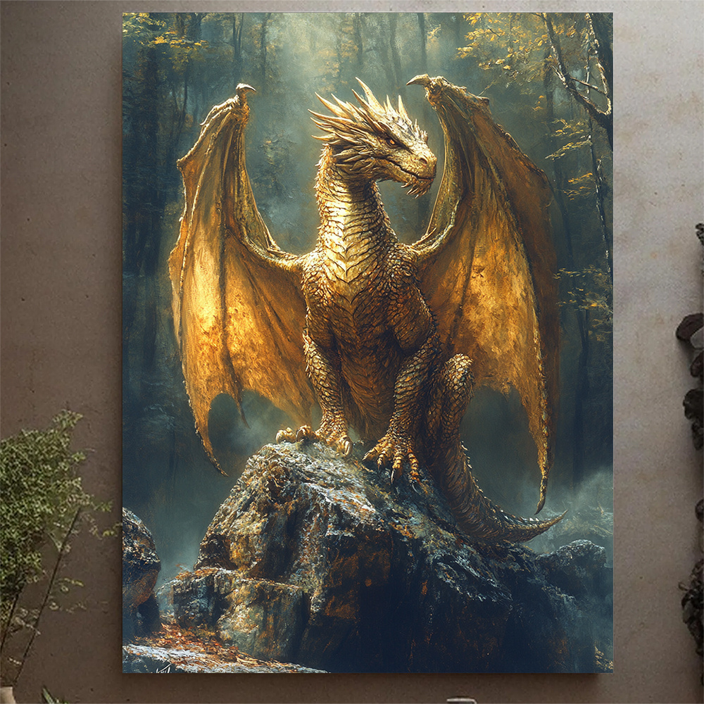 TEMU 1 pièce 12x16 Pouces Art Mural Forêt Brumeuse - Cadre en Bois Recyclé, Toile Enveloppante Cadrée Dragon , Idéal pour Décoration Maison & Bureau,