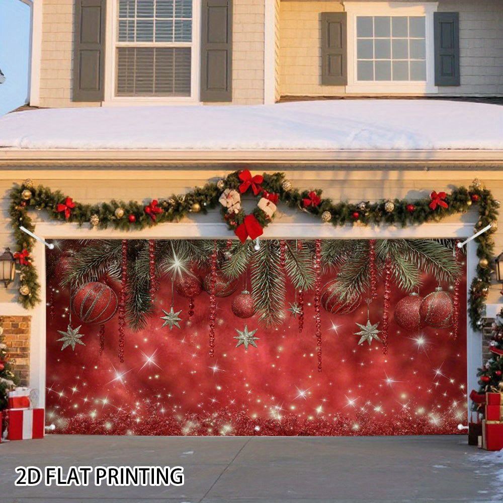 Weihnachts-Garagentor-Banner | 213x488 Cm, Rot Mit Schneeflocken