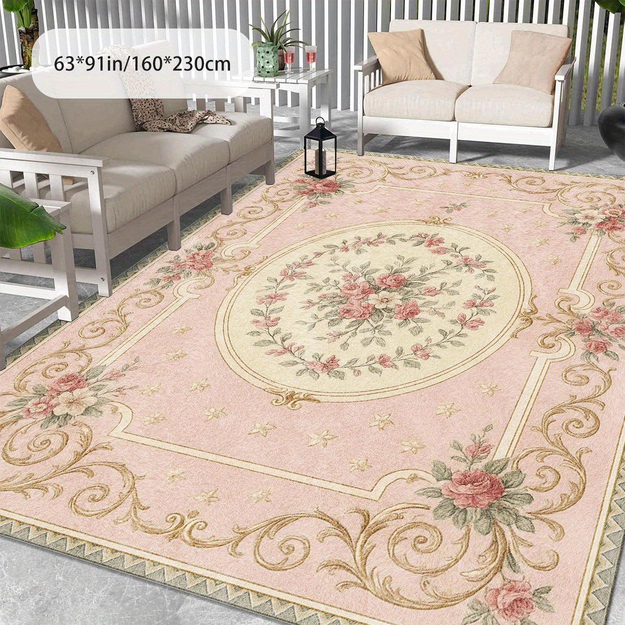 Light Pink Bohemian Style Persian Pattern Outdoor Mat