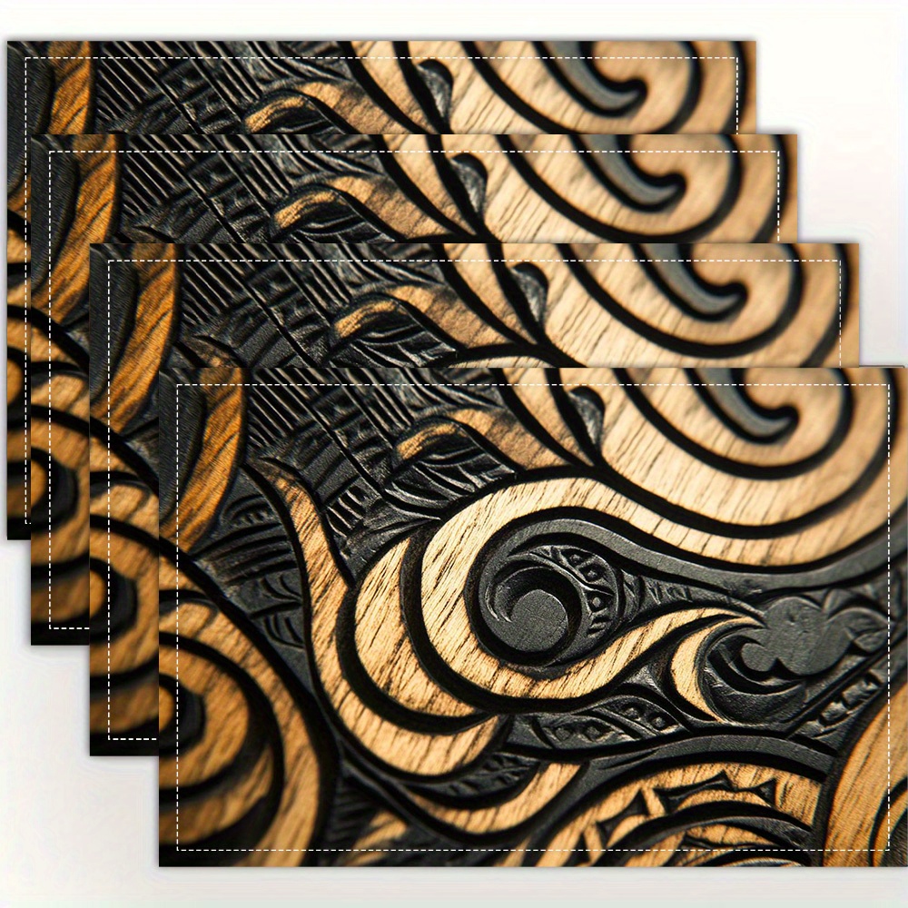 TEMU 4pcs, Design Placemats, Fashion Print Pattern Table Mat, For Dining Table, Kitchen, Party, Indoor, Holiday, Dinner Parties And Home Decor (table