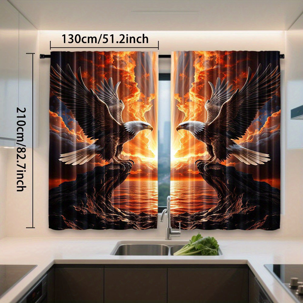 TEMU 2pcs, Eagle Curtains, Rod Pocket Decorative Window Drapes, Window Treatments For Bedroom Living Room, Home Decoration, Room Decoration
