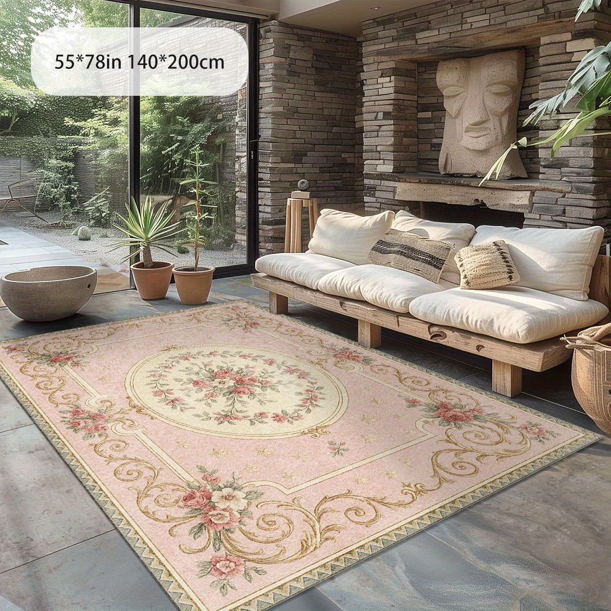 Light Pink Bohemian Style Persian Pattern Outdoor Mat