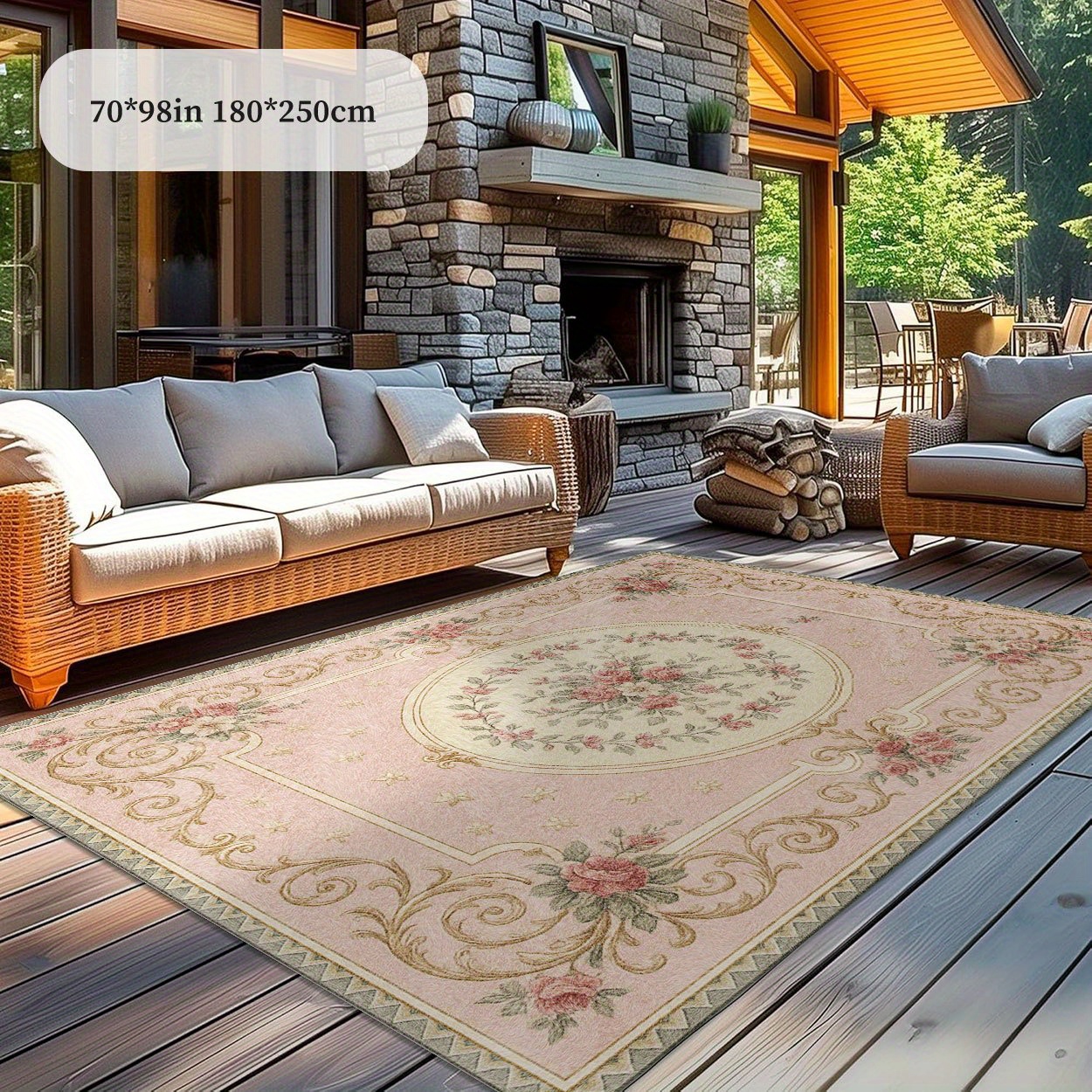 Light Pink Bohemian Style Persian Pattern Outdoor Mat