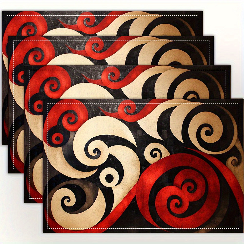 TEMU 4pcs Maori Design Placemats, Stylish Printed Pattern Table Mats, Suitable For Dining Tables, Kitchens, Parties, Indoors, Holiday Dinners, And