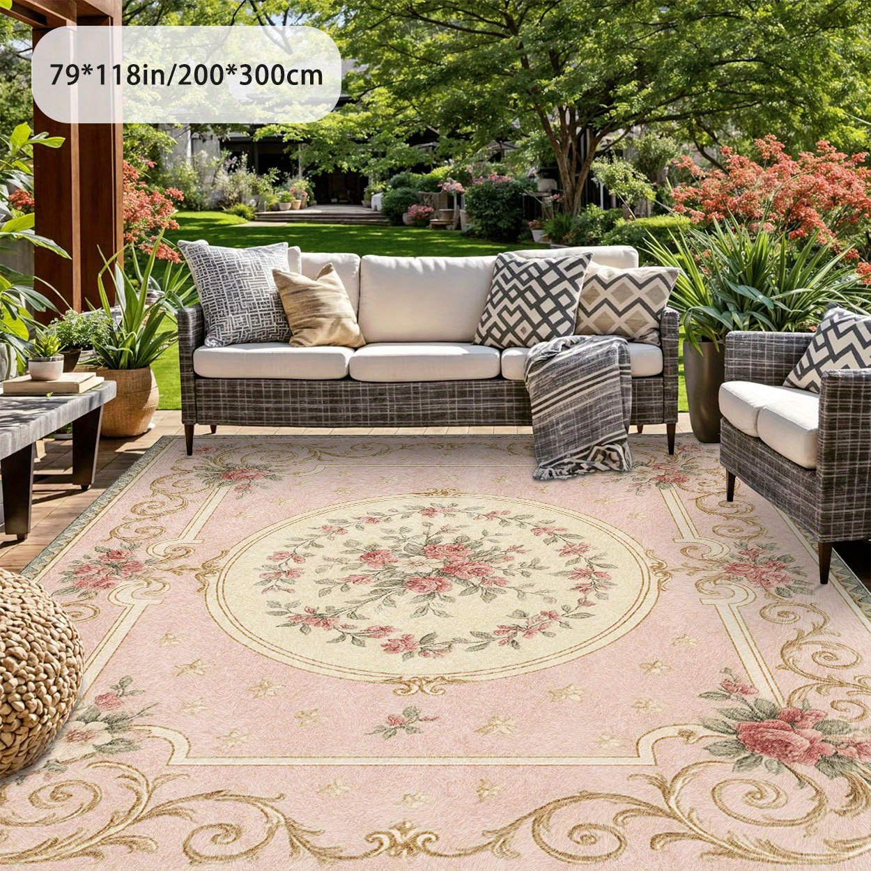 Light Pink Bohemian Style Persian Pattern Outdoor Mat