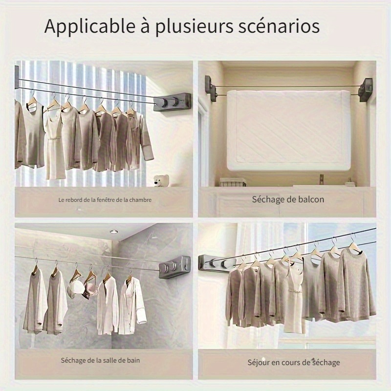 Fil à Linge Rétractable Mural 5,2 M - Double Corde, Support 20 Kg, Installation Facile Pour Balcon Ou Salle De Bain - 5
