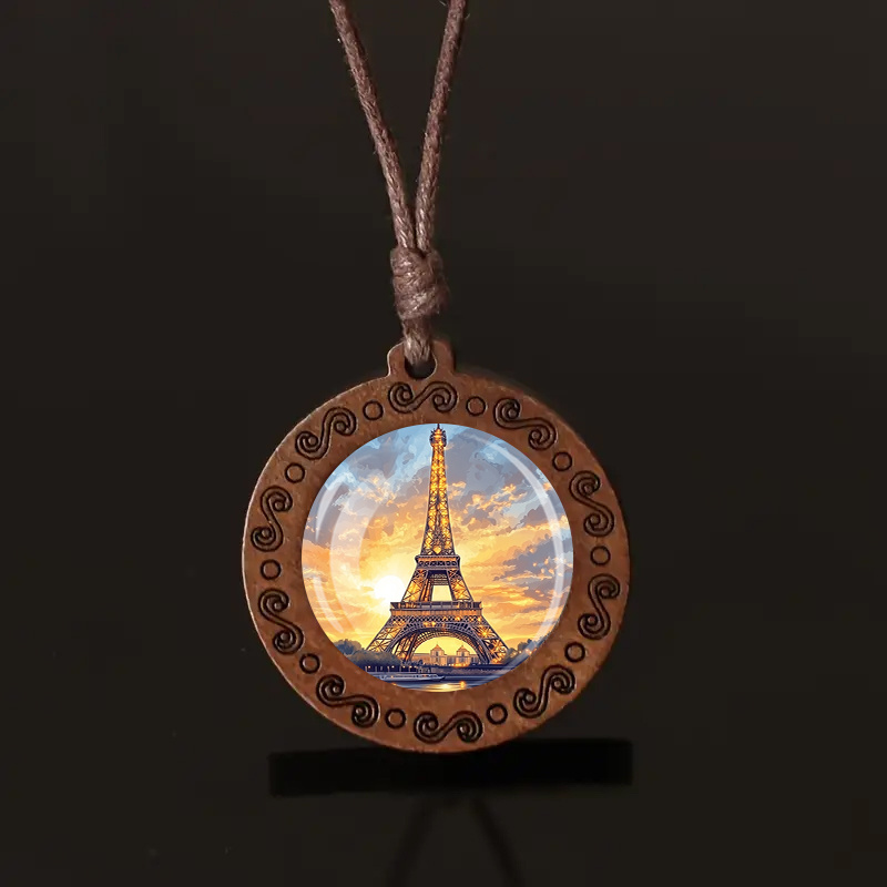 Eiffel Tower Wooden Pendant Necklace, Adjustable Gift
