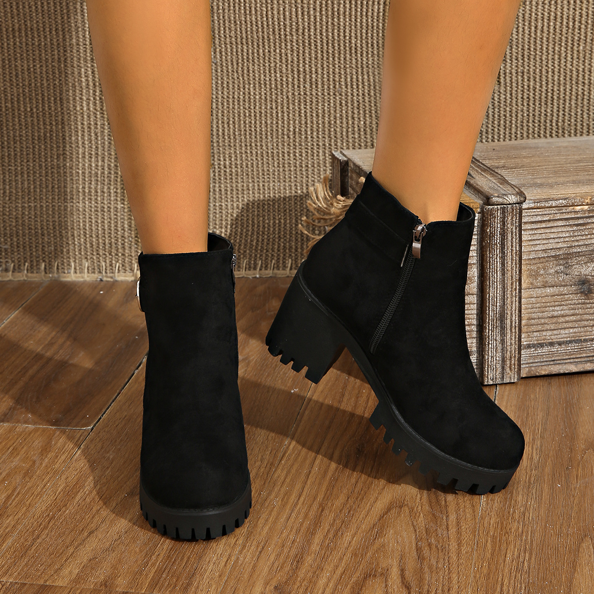 stilvolle graue -fell-stiefeletten für damen mit runder