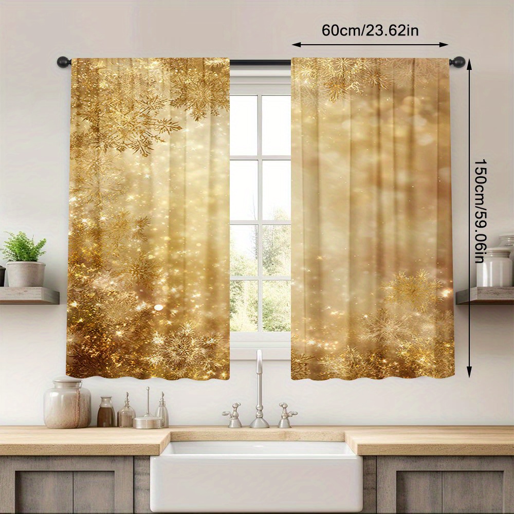 2 piezas de cortinas doradas con   de nieve - elegantes cortinajes invernales con  , diseño   de colgar (sin barra necesaria) - tratamientos de ventana   en poliéster para sala, dormitorio, navidad,  , decoración     - lujo asequible, adornos festivos, tela  ,   2d  