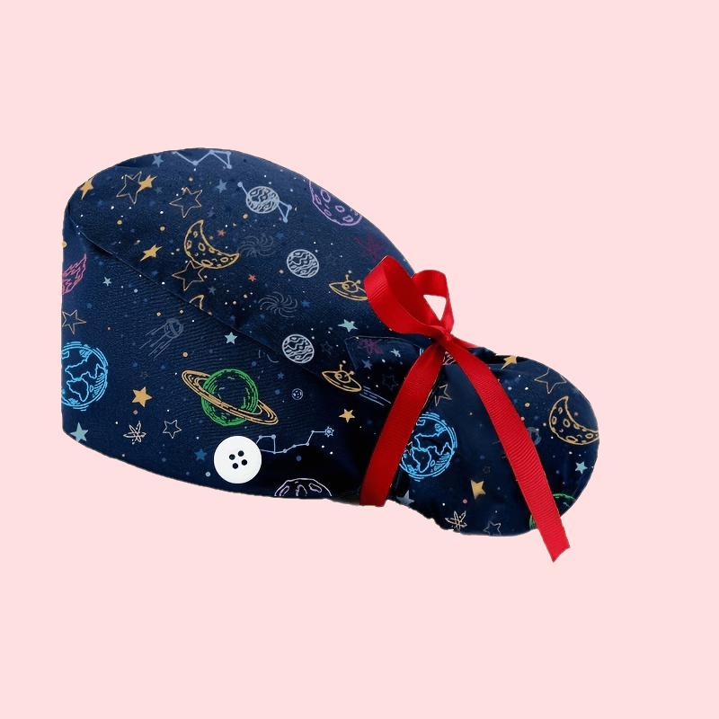 TEMU Adjustable Long Hair Nurse , Printed Work , Non-elastic Long Hair Starry Heart Work With Anti-slip Buttons - Polyester Fiber, Hand Washable,
