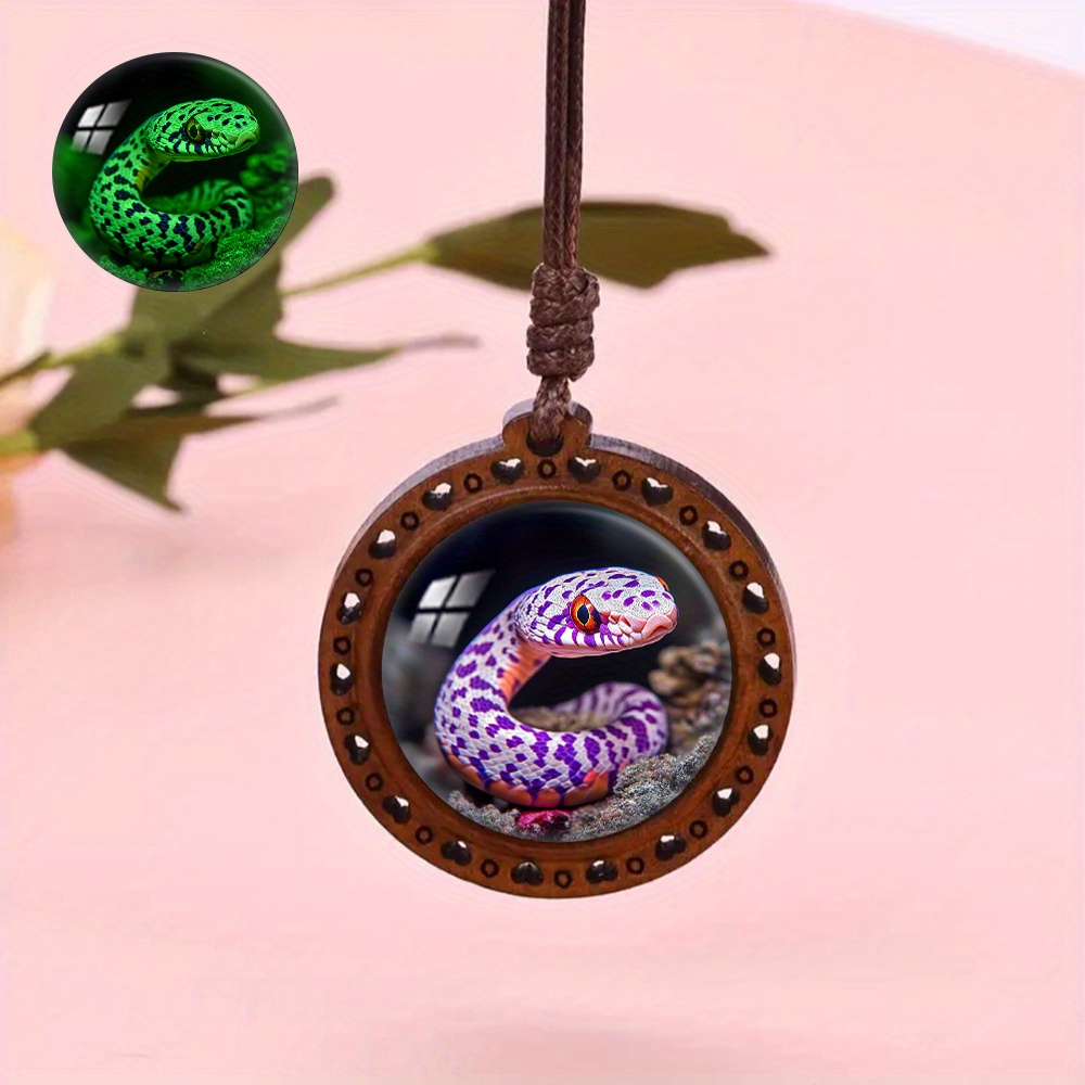 Luminous Fluorescent Glow Necklace, Wooden Snake Pendant