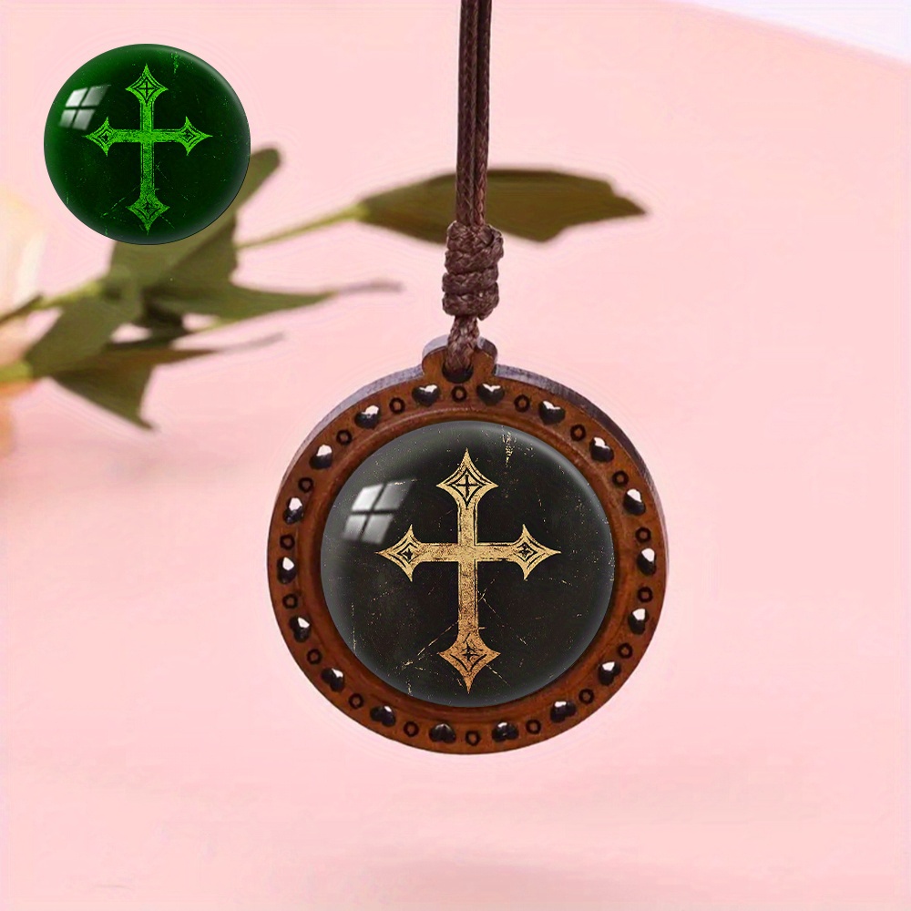 Wooden Cross Pendant Necklace, Luminous and Fluorescent