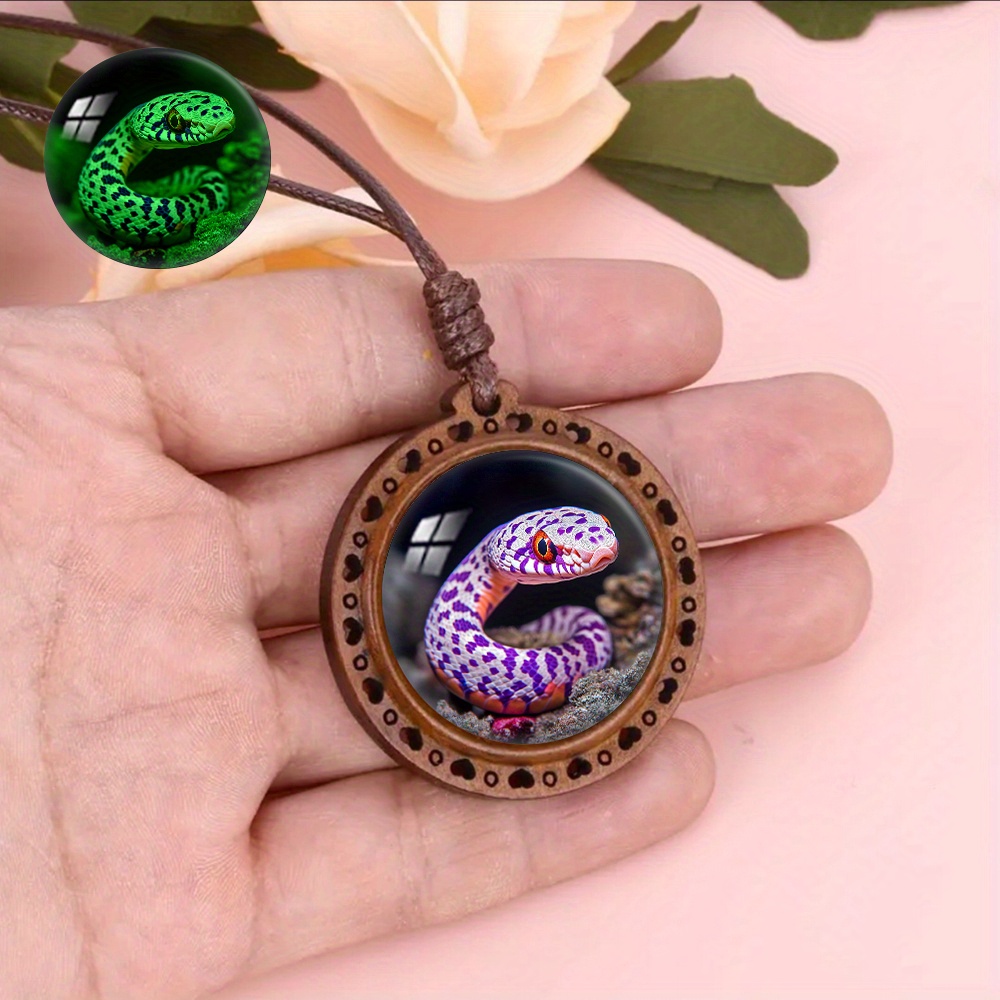 Luminous Fluorescent Glow Necklace, Wooden Snake Pendant
