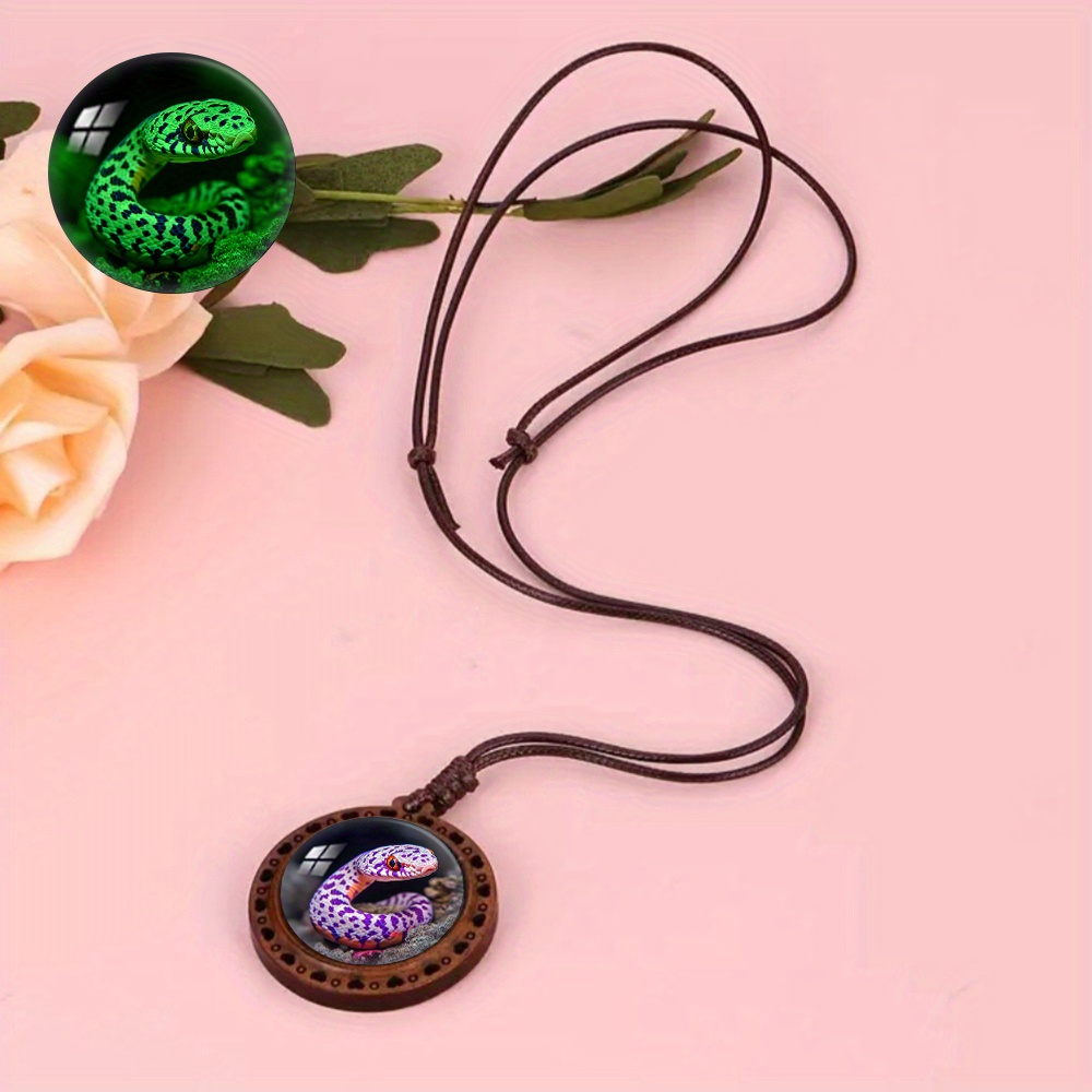 Luminous Fluorescent Glow Necklace, Wooden Snake Pendant