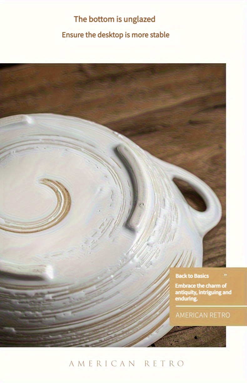 A Vintage Double-Handled Bowl, 19.05 cm, Irregular Ceramic Design, Creative Uniquely Shaped Salad Bowl, Japanese Retro Noodle Bowl, Same Style As Used in Restaurants