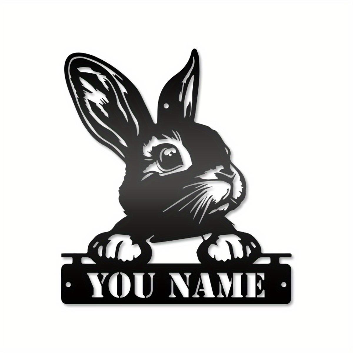 TEMU 1pc Personalized Iron Rabbit Wall Sign - Customizable Iron Art Decor With Engraved Name - Handmade Black & - Unique Family Gift For Home Or