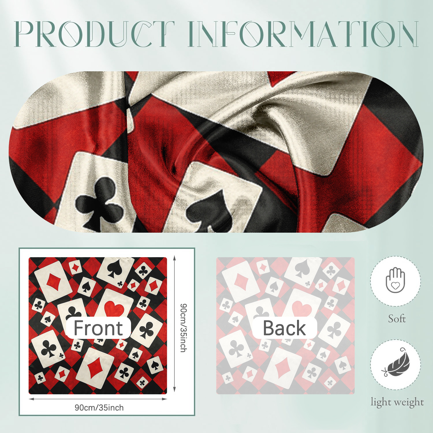 TEMU 1pc, 35'head Scarves, Scarf, Bandana, Poker Pattern, Square Scarf, Hair Scarves, Hair Wrap Women, Hair Scarf Bandana Like Neck Scarf Shawl, Men,