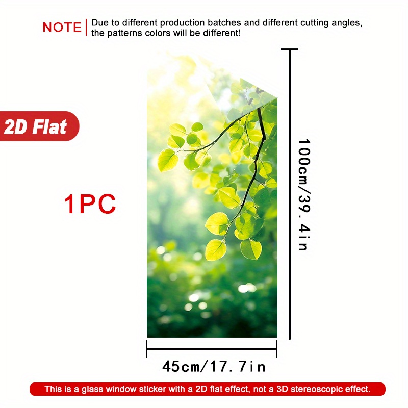 TEMU 1pc Green Leaf Design 2d Window Film Pvc Static Adsorption , 45x100cm. Decoration Removablereusableprivacy Protectioneasy To Installno Glue.