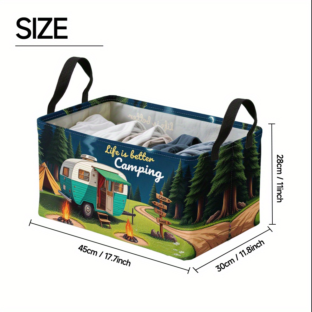 TEMU 1pc Extra Large Camping Cartoon Foldable Storage Basket - Durable Oxford Fabric With Metal Frame, Ideal For Bathroom Towels, Bedrooms & Wellness