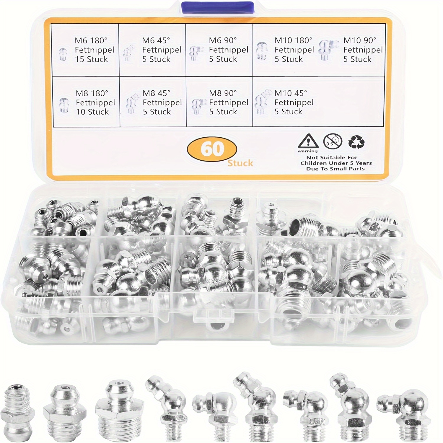 TEMU 60/120pcs Sae & Lubrication Accessories Kit-pressure Type 1/4 "1/8" M6 M8 M10 With Straight, 45 Â° And 90 Â° Heads For Automotive And Industrial