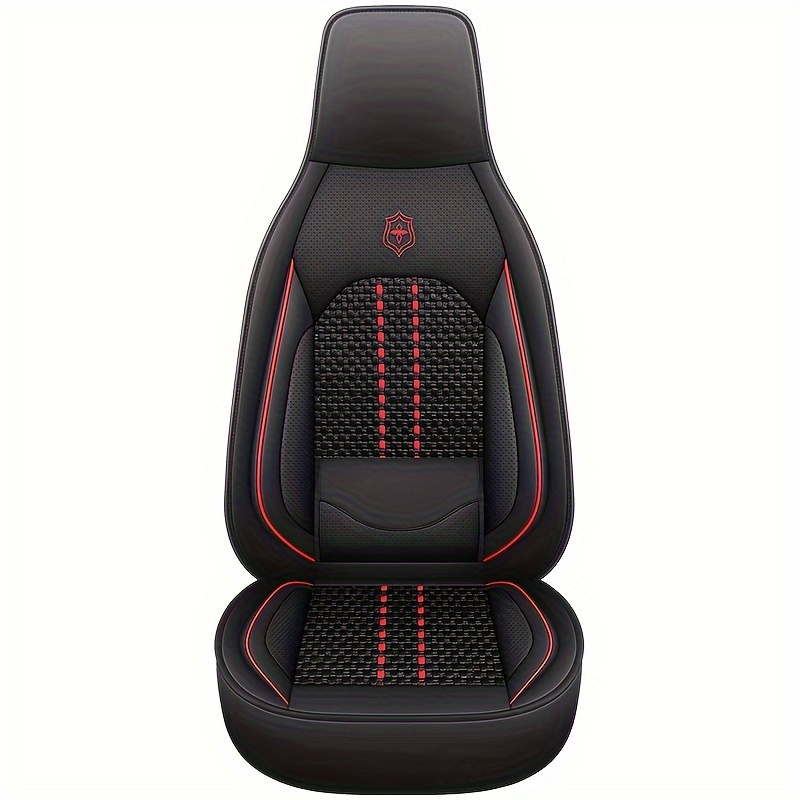 TEMU Elegant Red And White Faux Leather Car Seat Covers With Intricate Patterns - Suitable For Suvs, Pickups, And Sedans - Comfortable, Durable,