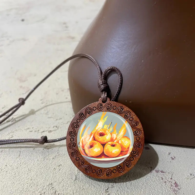 Flame Yellow Peach Wood Pendant Necklace, Unisex