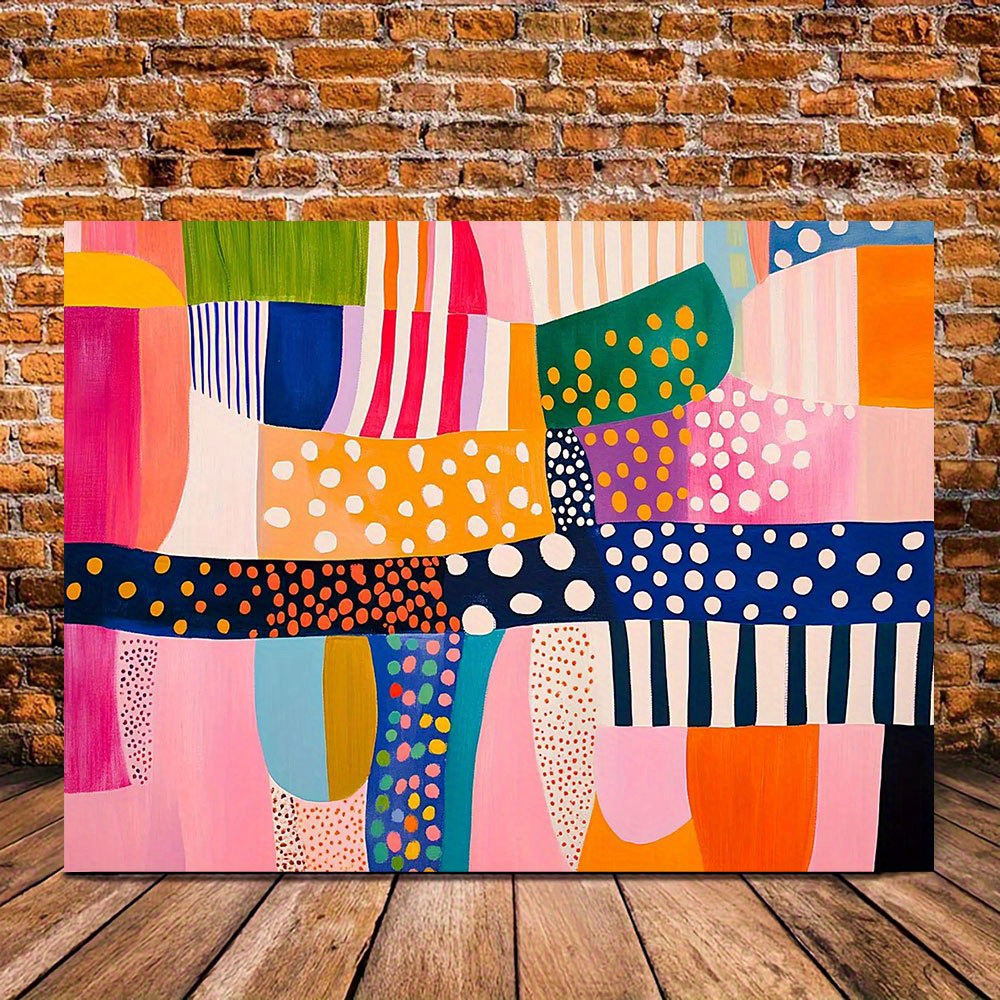 TEMU 2d Flat, 2d Flat, 1pc Contemporary Abstract Wall Art Featuring Bright Geometric Designs, This Colorful Canvas Painting Is Framed And Ready To