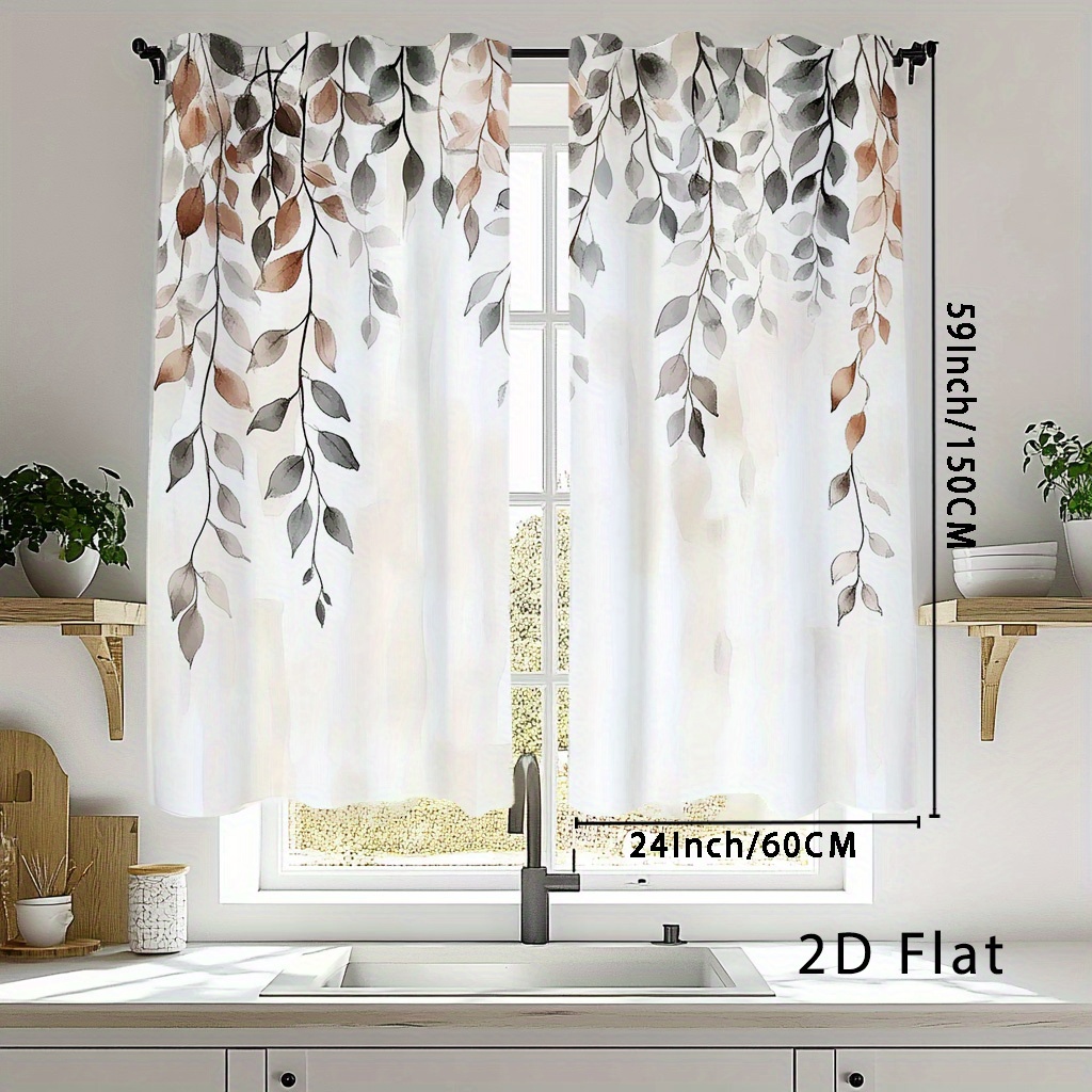 TEMU 2d Flat, 2pcs, 2d Flat Printing Curtains, Curtains For Door Window, Kitchen Blackout Curtains, Black Out Bedroom Curtains, Curtains For Small