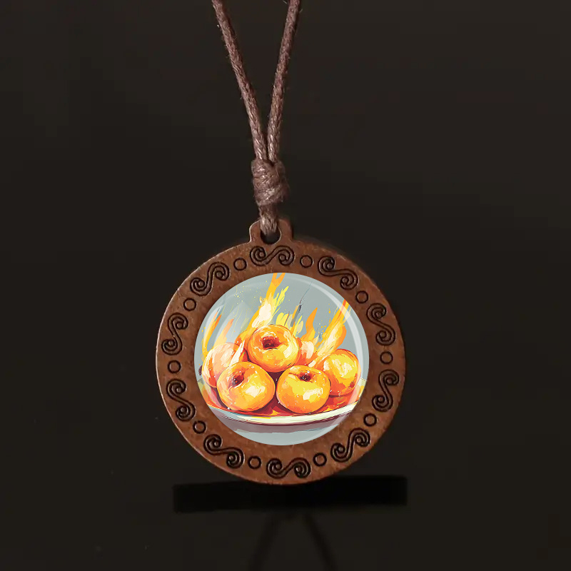 Flame Yellow Peach Wood Pendant Necklace, Unisex