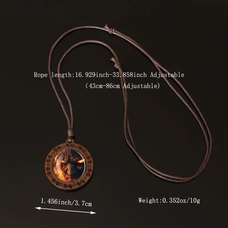 Lava Demon Face Wooden Pendant Necklace, Unisex