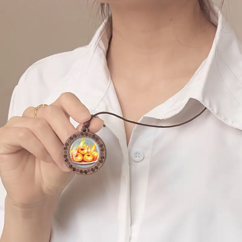 Flame Yellow Peach Wood Pendant Necklace, Unisex