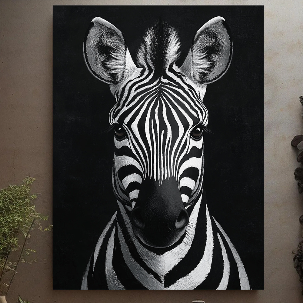 TEMU 1pc Large Framed Zebra Wall Art - Black & White Striped Canvas Print With Wood Frame, 12x16 Inch Black & White Striped Animal Poster, Large
