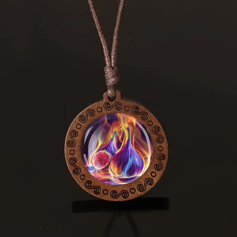 Colorful Fig Wood Pendant Necklace, Unisex