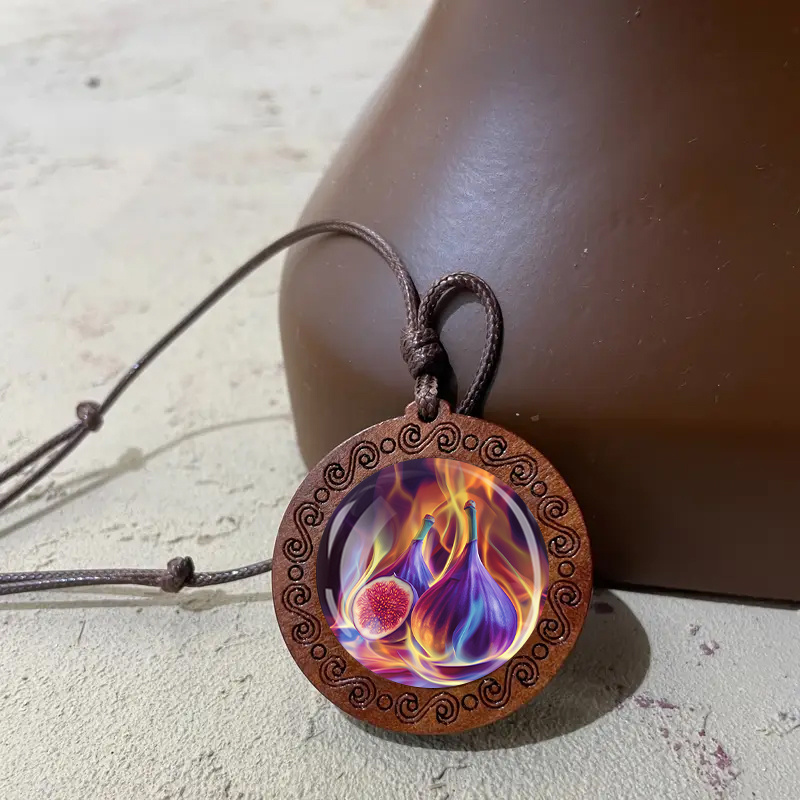 Colorful Fig Wood Pendant Necklace, Unisex