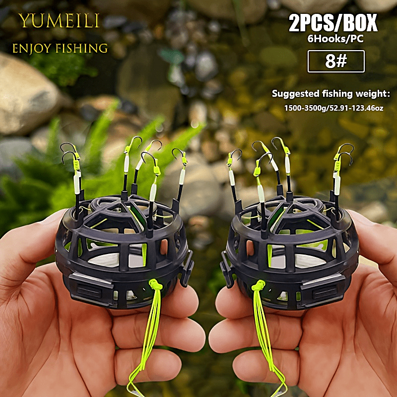 Image of 2pcs Automatic Flip Fishing Set - Each With 6 Bait Trays, Durable Abs Material, Carbon Steel Hooks Suitable For Carp And Carp - Black Color, Ready-to-fish Gear, Cage Structure, Long-lasting Durability