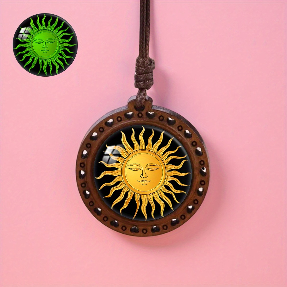 TEMU Collana con ciondolo in legno con di sole , disponibile in stili fosforescenti e che si illuminano al buio, adatta sia per che per donne,