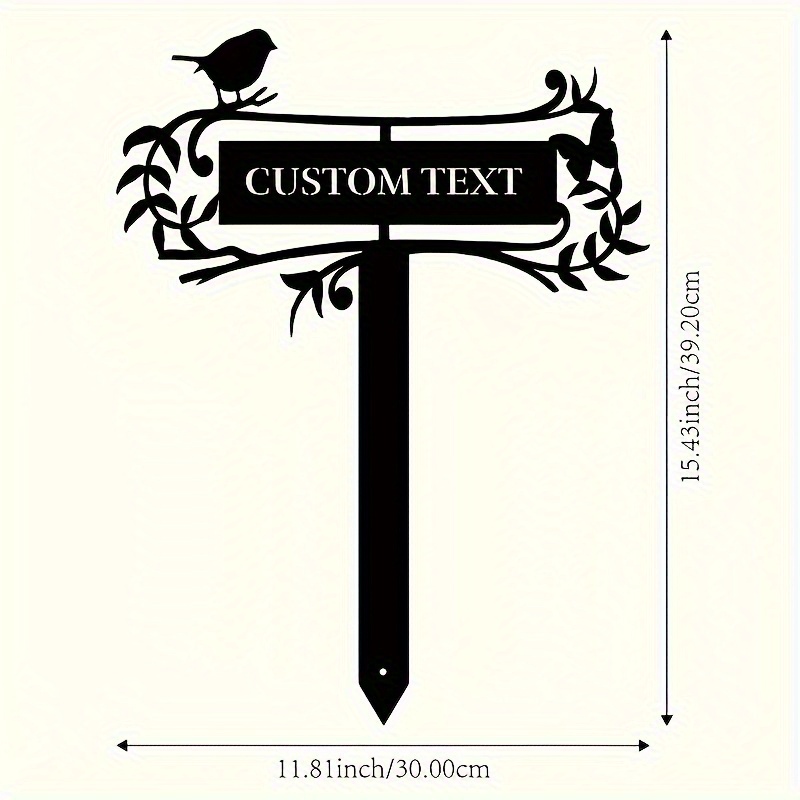 TEMU A Personalized Iron Garden Stake In The Art - Featuring Custom Text Address Signs With Animal And Leaf Designs, A Black Outdoor Courtyard