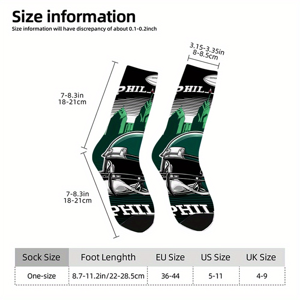 TEMU 1 Pair Philadelphia - City & Sports Graphic Design, For Office & Casual Wear, Hand Wash/, Novelty Gift For Fans, Cute Socks, Comfortable
