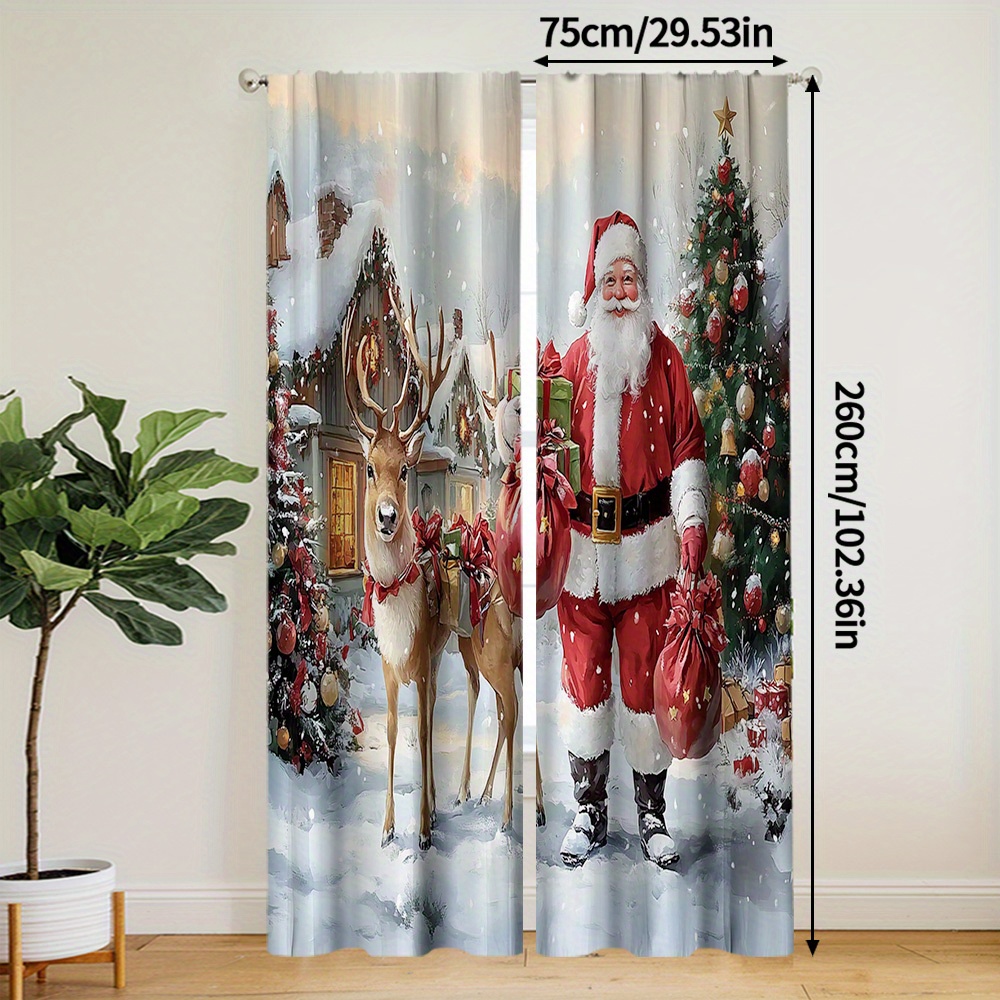 TEMU 2 pezzi, Tende moderne in poliestere con HD 2D Albero di Natale & Renna, per camera da letto e soggiorno, decorazione natalizia (senza aste),