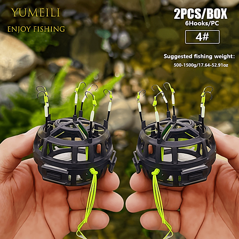 TEMU 2pcs Automatic Flip Fishing Set - Each With 6 Bait Trays, Durable Abs Material, Carbon Steel Hooks Suitable For Carp And Carp - , Ready-to-fish
