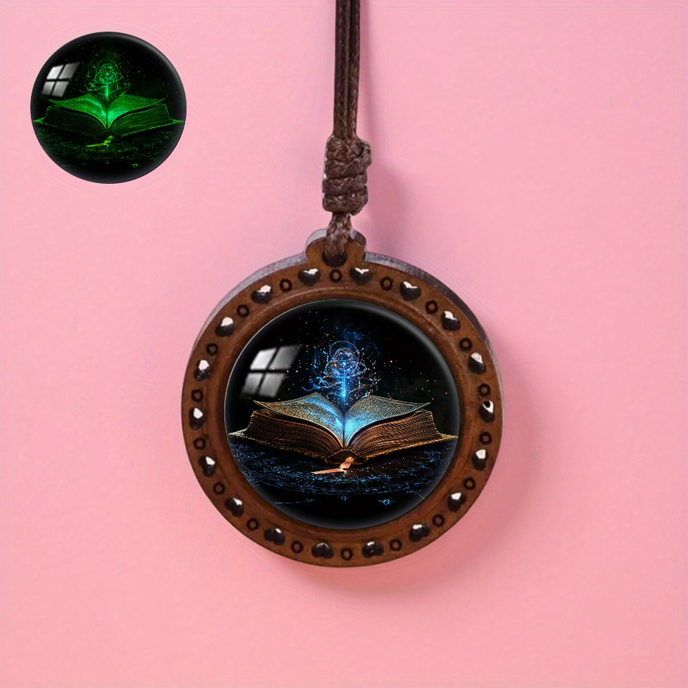 TEMU Collar con colgante de libro de madera - en , estilo vintage, ideal para uso diario y regalos festivos, diseño unisex, artículo de regalo