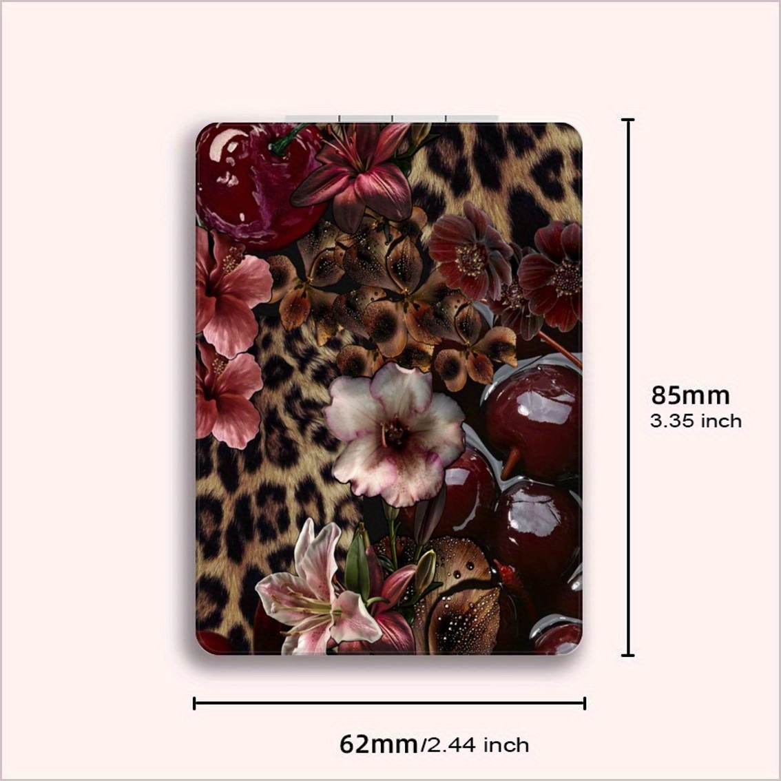 TEMU And Leopard Print Fashionable Rectangular Makeup Mirror, Foldable Mini Handheld Mirror, Powdercoated Glass Surface, Fragrancefree, Faux Leather