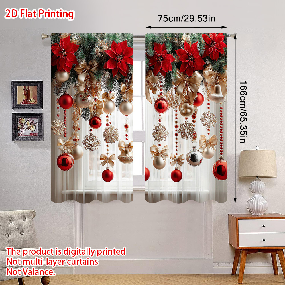 TEMU Set Of 2 Decorative Golden Rose Curtains For Christmas And Festivals, Featuring A Pole Bag Design For Easy Hanging. Perfect For Coffee Shops,