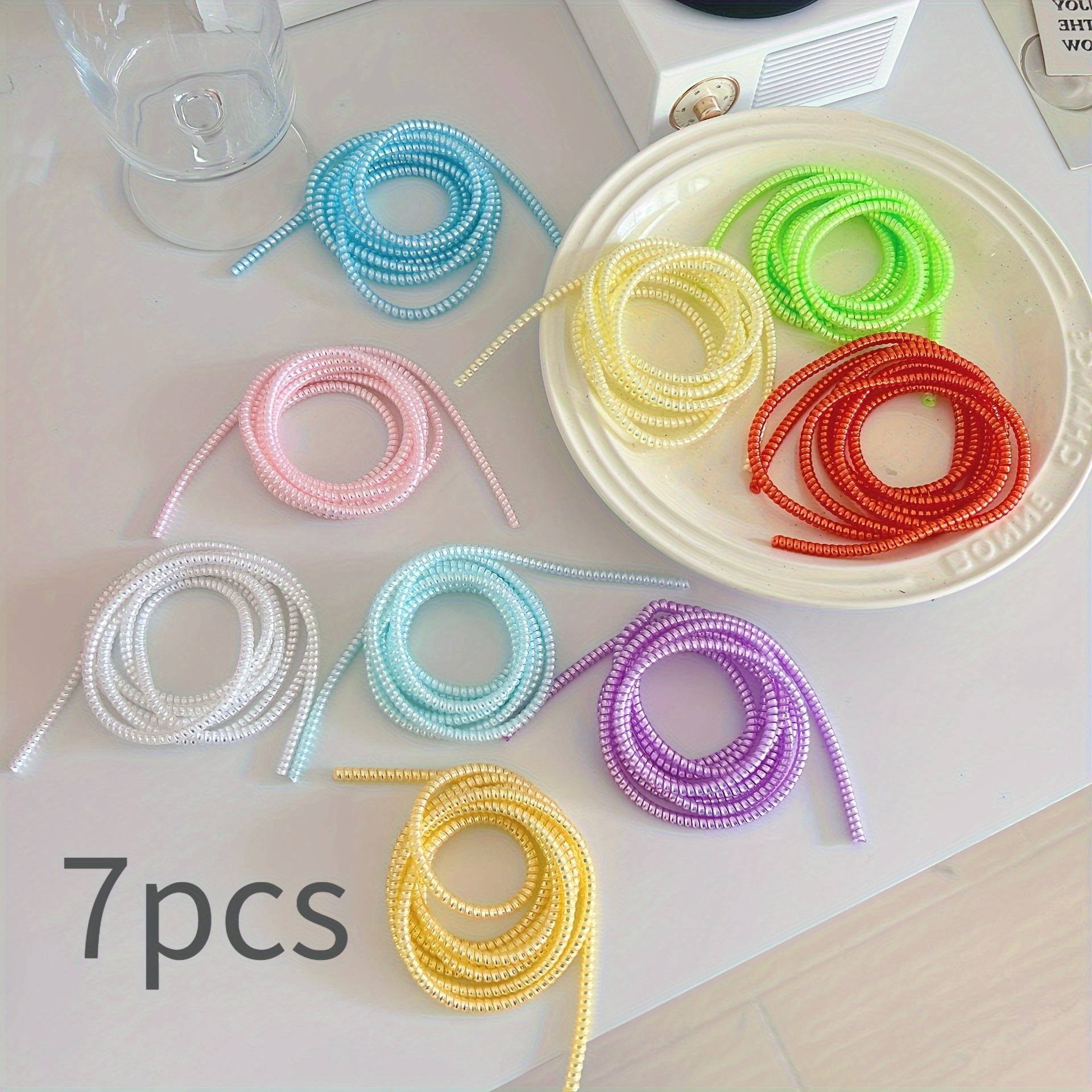 TEMU 7pcs Spiral Cable Protectors, Suitable For Universal Mobile , Preventing Charging Cable Bending And Breakage, Charger, Earphone, Data Cable -